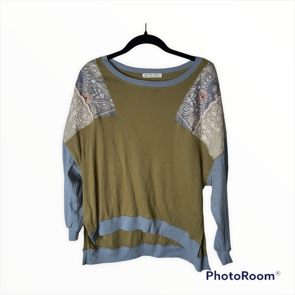 FREE PEOPLE Green Patchwork Oversized Long Sleeve Top Size XS - Picture 7 of 10
